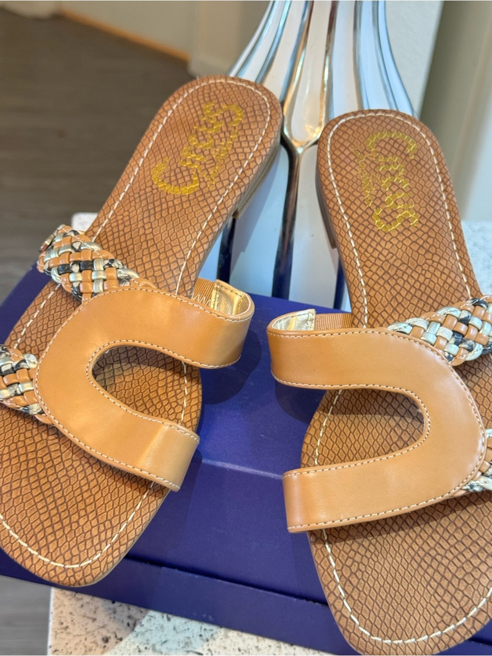 & Other Stories Tan Braided Leather Slide Sandals